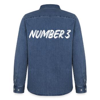 Number 3 - three - third - third - 3 - number 3 - Men’s Organic Denim Shirt by Stanley/Stella - mid washy  - Back - AI Model Male 185 light (185cm)