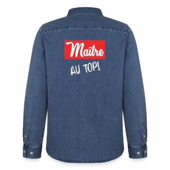 MASTER - Men’s Organic Denim Shirt by Stanley/Stella - mid washy  - Back - AI Model Male 185 light (185cm)