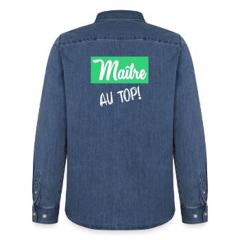 MASTER - Men’s Organic Denim Shirt by Stanley/Stella - mid washy  - Back - AI Model Male 185 light (185cm)