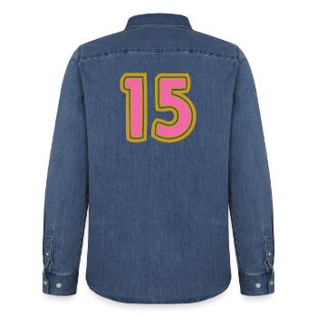 15. 15 JAHRE. 15-JÄHRIGES JUBILÄUM. 15-JÄHRIGES JUBILÄUM. - Männer Jeanshemd Organic von Stanley/Stella - verwaschenes Mittelblau  - Hinten - AI Model Male 185 light (185cm)