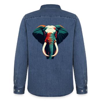 Elefant Cartoon Figur Buntes Haustier Tier - Männer Jeanshemd Organic von Stanley/Stella - verwaschenes Mittelblau  - Hinten - AI Model Male 185 light (185cm)