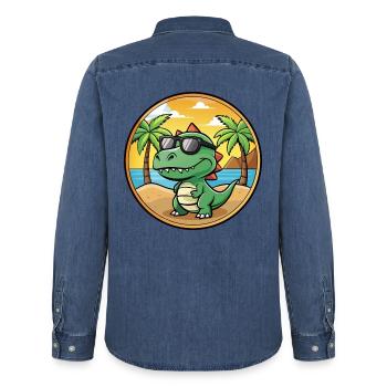 Dinosaurier Lustige Cartoon Sommer Strand Sonnenbrille - Männer Jeanshemd Organic von Stanley/Stella - verwaschenes Mittelblau  - Hinten - AI Model Male 185 light (185cm)