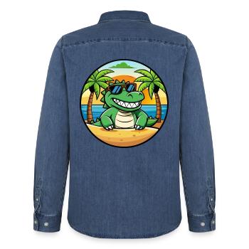 Krokodil Lustige Cartoon Sommer Strand Sonnenbrille - Männer Jeanshemd Organic von Stanley/Stella - verwaschenes Mittelblau  - Hinten - AI Model Male 185 light (185cm)