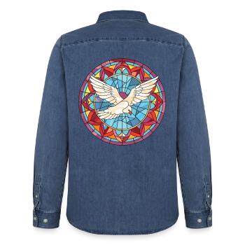 Taube Buntes Aquarell Tier Haustier Illustration - Männer Jeanshemd Organic von Stanley/Stella - verwaschenes Mittelblau  - Hinten - AI Model Male 185 light (185cm)