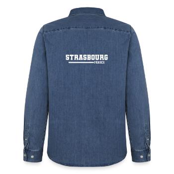 Straßburg | Frankreich - Männer Jeanshemd Organic von Stanley/Stella - verwaschenes Mittelblau  - Hinten - AI Model Male 185 light (185cm)
