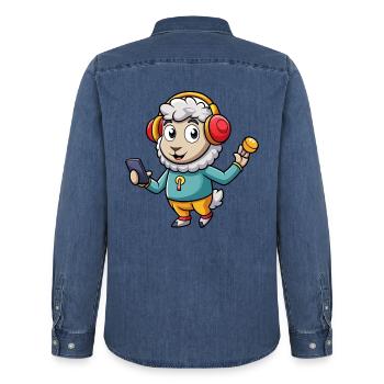 Schaf Lustige Zeichentrickfigur Kopfhörer Musik - Männer Jeanshemd Organic von Stanley/Stella - verwaschenes Mittelblau  - Hinten - AI Model Male 185 light (185cm)