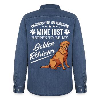 Mine Just Be My Golden Retriever - Men’s Organic Denim Shirt by Stanley/Stella - mid washy  - Back - AI Model Male 185 light (185cm)