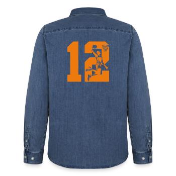 NUMÉRO 12 : 12E ANNIVERSAIRE DE BASKET-BALL - Chemise en denim homme bio Stanley/Stella - bleu moyen délavé  - Dos - AI Model Male 185 light (185cm)
