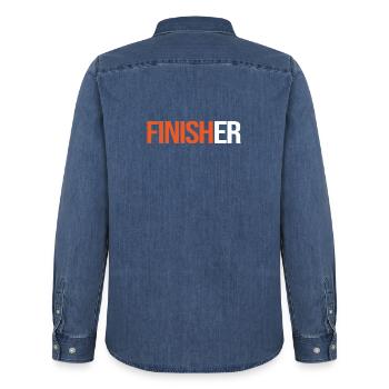 Finisher Sport T-Shirt zum Anpassen - Männer Jeanshemd Organic von Stanley/Stella - verwaschenes Mittelblau  - Hinten - AI Model Male 185 light (185cm)