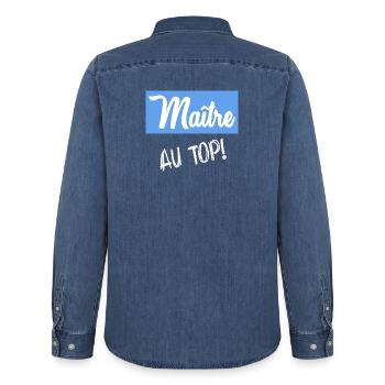 MEISTER. MEISTER. VIELEN DANK. DANKE, MEISTER - Männer Jeanshemd Organic von Stanley/Stella - verwaschenes Mittelblau  - Hinten - AI Model Male 185 light (185cm)