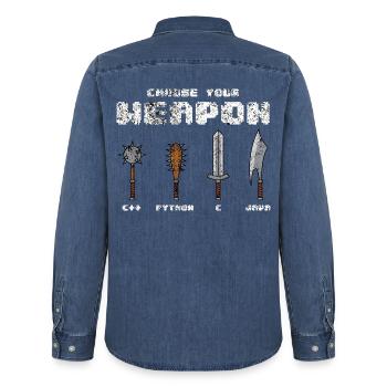 C++ Phyton C Java Software Programmer Coder Witz - Männer Jeanshemd Organic von Stanley/Stella - verwaschenes Mittelblau  - Hinten - AI Model Male 185 light (185cm)