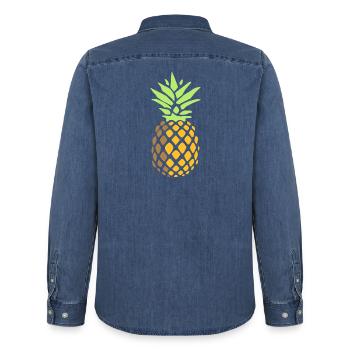 Ananas - Männer Jeanshemd Organic von Stanley/Stella - verwaschenes Mittelblau  - Hinten - AI Model Male 185 light (185cm)