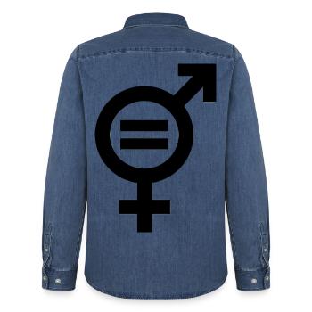 Gender Equality Symbol Emancipation Equality - Men’s Organic Denim Shirt by Stanley/Stella - mid washy  - Back - AI Model Male 185 light (185cm)