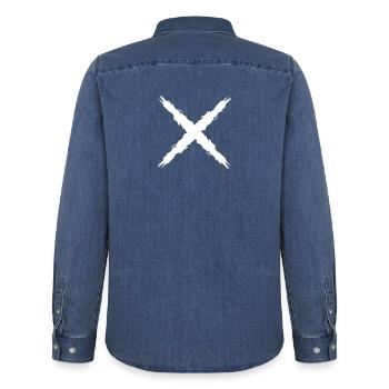 Kreuz Design Vektor Form - Männer Jeanshemd Organic von Stanley/Stella - verwaschenes Mittelblau  - Hinten - AI Model Male 185 light (185cm)