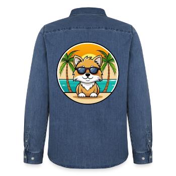 Spielzeug Deutscher Spitz Hund Rasse Cartoon Sonnenbrille Strand - Männer Jeanshemd Organic von Stanley/Stella - verwaschenes Mittelblau  - Hinten - AI Model Male 185 light (185cm)