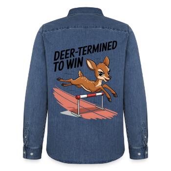 Deer-Termined pour gagner - Chemise en denim homme bio Stanley/Stella - bleu moyen délavé  - Dos - AI Model Male 185 light (185cm)