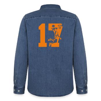 NUMMER 17 BASKETBALL 17. GEBURTSTAG - Männer Jeanshemd Organic von Stanley/Stella - verwaschenes Mittelblau  - Hinten - AI Model Male 185 light (185cm)