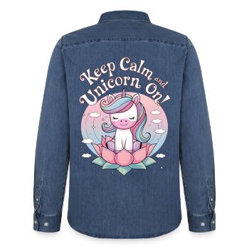 Bleiben Sie ruhig und Einhorn an! - Männer Jeanshemd Organic von Stanley/Stella - verwaschenes Mittelblau  - Hinten - AI Model Male 185 light (185cm)