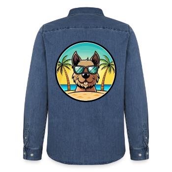 Gull Terrier Chien Race Dessin Animé Lunettes De Soleil Plage - Chemise en denim homme bio Stanley/Stella - bleu moyen délavé  - Dos - AI Model Male 185 light (185cm)