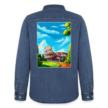 Rom Italien Vintage Reiseplakat Souvenir Souvenir - Männer Jeanshemd Organic von Stanley/Stella - verwaschenes Mittelblau  - Hinten - AI Model Male 185 light (185cm)
