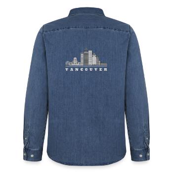 Vancouver Skyline Canada - Chemise en denim homme bio Stanley/Stella - bleu moyen délavé  - Dos - AI Model Male 185 light (185cm)