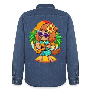 Lustige Pudel Hund Cartoon Sommer Strand Sonnenbrille - Männer Jeanshemd Organic von Stanley/Stella - verwaschenes Mittelblau  - Hinten - AI Model Male 185 light (185cm)