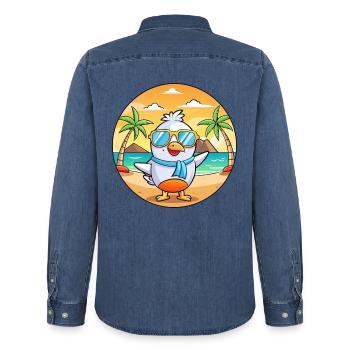 Möwe Lustige Cartoon Sommer Strand Sonnenbrille - Männer Jeanshemd Organic von Stanley/Stella - verwaschenes Mittelblau  - Hinten - AI Model Male 185 light (185cm)