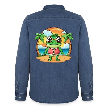 Frog Funny Cartoon Summer Beach Sunglasses - Men’s Organic Denim Shirt by Stanley/Stella - mid washy  - Back - AI Model Male 185 light (185cm)