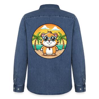 Meerschweinchen Lustige Cartoon Sommer Strand Sonnenbrille - Männer Jeanshemd Organic von Stanley/Stella - verwaschenes Mittelblau  - Hinten - AI Model Male 185 light (185cm)