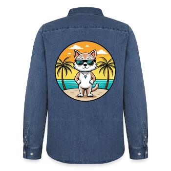 Burmilla Cat Breed Cartoon Lunettes de soleil Beach - Chemise en denim homme bio Stanley/Stella - bleu moyen délavé  - Dos - AI Model Male 185 light (185cm)