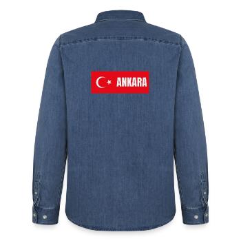 Ankara City in türkischer Flagge - Männer Jeanshemd Organic von Stanley/Stella - verwaschenes Mittelblau  - Hinten - AI Model Male 185 light (185cm)