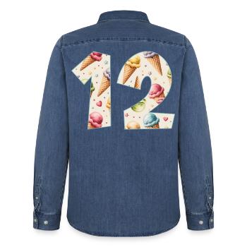 EISCREME NUMMER 12 JAHRE EIS 12. GEBURTSTAG - Männer Jeanshemd Organic von Stanley/Stella - verwaschenes Mittelblau  - Hinten - AI Model Male 185 light (185cm)