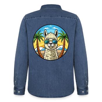 Alpaka Lustige Cartoon Sommer Strand Sonnenbrille Cool - Männer Jeanshemd Organic von Stanley/Stella - verwaschenes Mittelblau  - Hinten - AI Model Male 185 light (185cm)
