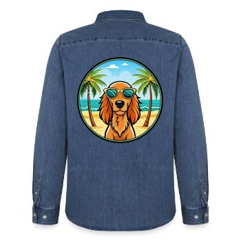 Irish Setter Hund Rasse Cartoon Sonnenbrille Strand - Männer Jeanshemd Organic von Stanley/Stella - verwaschenes Mittelblau  - Hinten - AI Model Male 185 light (185cm)