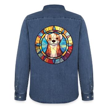 Frettchen buntes Aquarell Tier Haustier Illustration - Männer Jeanshemd Organic von Stanley/Stella - verwaschenes Mittelblau  - Hinten - AI Model Male 185 light (185cm)