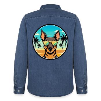 Manchester Terrier Hunderasse Cartoon Sonnenbrille - Männer Jeanshemd Organic von Stanley/Stella - verwaschenes Mittelblau  - Hinten - AI Model Male 185 light (185cm)