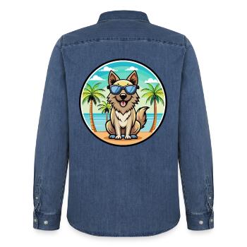 Lunettes de soleil de race de chien de berger des Carpates - Chemise en denim homme bio Stanley/Stella - bleu moyen délavé  - Dos - AI Model Male 185 light (185cm)