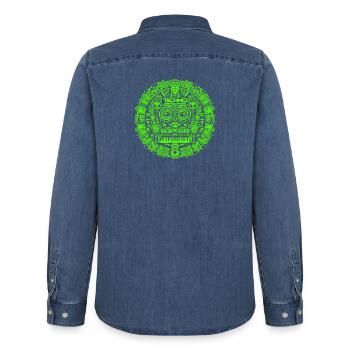 Techno Music Logo - Men’s Organic Denim Shirt by Stanley/Stella - mid washy  - Back - AI Model Male 185 light (185cm)