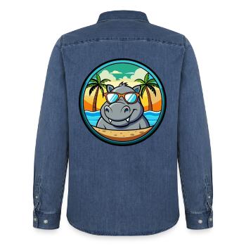 Nilpferd Lustige Cartoon Sommer Strand Sonnenbrille Cool - Männer Jeanshemd Organic von Stanley/Stella - verwaschenes Mittelblau  - Hinten - AI Model Male 185 light (185cm)