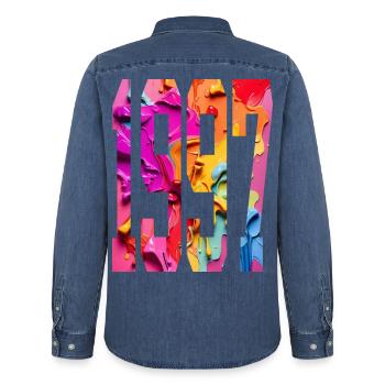 BUNT 29E ANNIVERSAIRE 1997 - Chemise en denim homme bio Stanley/Stella - bleu moyen délavé  - Dos - AI Model Male 185 light (185cm)