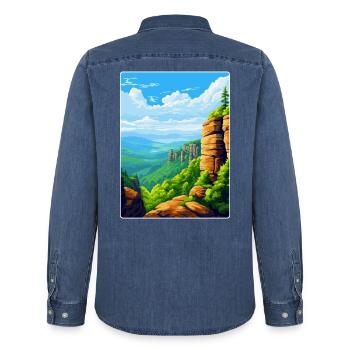 Elbsandsteingebirge Deutschland Reiseplakat WPA - Männer Jeanshemd Organic von Stanley/Stella - verwaschenes Mittelblau  - Hinten - AI Model Male 185 light (185cm)