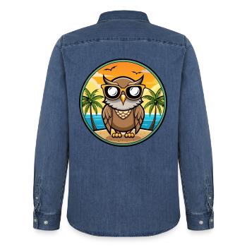 Eule Lustige Cartoon Sommer Strand Sonnenbrille Aufkleber - Männer Jeanshemd Organic von Stanley/Stella - verwaschenes Mittelblau  - Hinten - AI Model Male 185 light (185cm)