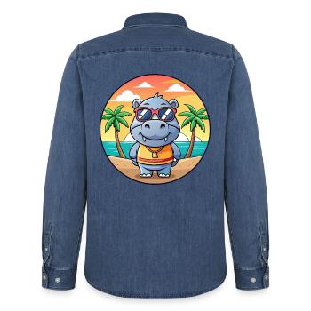 Nilpferd Lustige Cartoon Sommer Strand Sonnenbrille - Männer Jeanshemd Organic von Stanley/Stella - verwaschenes Mittelblau  - Hinten - AI Model Male 185 light (185cm)