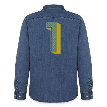 1. 1 JAHR. 1. JAHRESTAG. 1 JAHR GEBURTSTAG - Männer Jeanshemd Organic von Stanley/Stella - verwaschenes Mittelblau  - Hinten - AI Model Male 185 light (185cm)