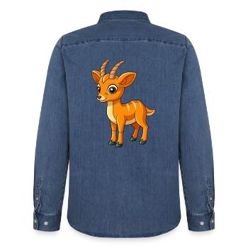 Antilope Niedliche Maskottchen Zeichentrickfigur Kawaii - Männer Jeanshemd Organic von Stanley/Stella - verwaschenes Mittelblau  - Hinten - AI Model Male 185 light (185cm)
