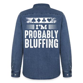 Je’m Probably Bluffing Poker Poker Joueur Cadeau - Chemise en denim homme bio Stanley/Stella - bleu moyen délavé  - Dos - AI Model Male 185 light (185cm)