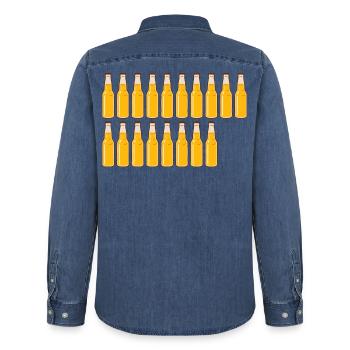 18 bouteilles de bière - Bière - 18 ans - 18e anniversaire - Chemise en denim homme bio Stanley/Stella - bleu moyen délavé  - Dos - AI Model Male 185 light (185cm)