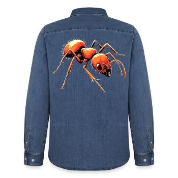 Ant Forest Ant Fire Ant Insect Cute Ants - Men’s Organic Denim Shirt by Stanley/Stella - mid washy  - Back - AI Model Male 185 light (185cm)