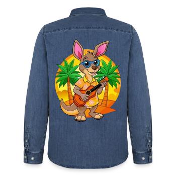 Lustige Känguru Sommer Strand Sonnenbrille Hawaiianisch - Männer Jeanshemd Organic von Stanley/Stella - verwaschenes Mittelblau  - Hinten - AI Model Male 185 light (185cm)