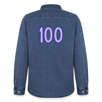 HAPPY BIRTHDAY. HAPPY BIRTHDAY. ANNIVERSARY. - Men’s Organic Denim Shirt by Stanley/Stella - mid washy  - Back - AI Model Male 185 light (185cm)